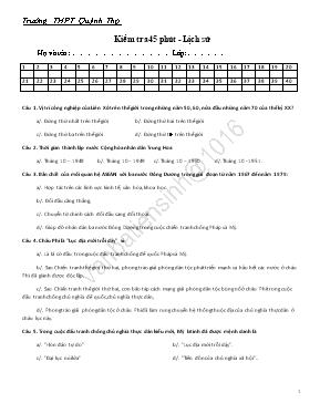 Đề kiểm tra 45p học kì I môn Lịch sử lớp 12 - Trường THPT Quỳnh Thọ